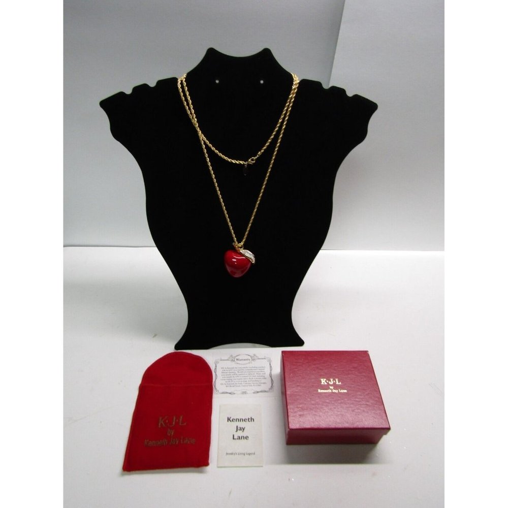 Vintage: Kenneth Jay Lane Red Apple Crystal Pendant Box & COA